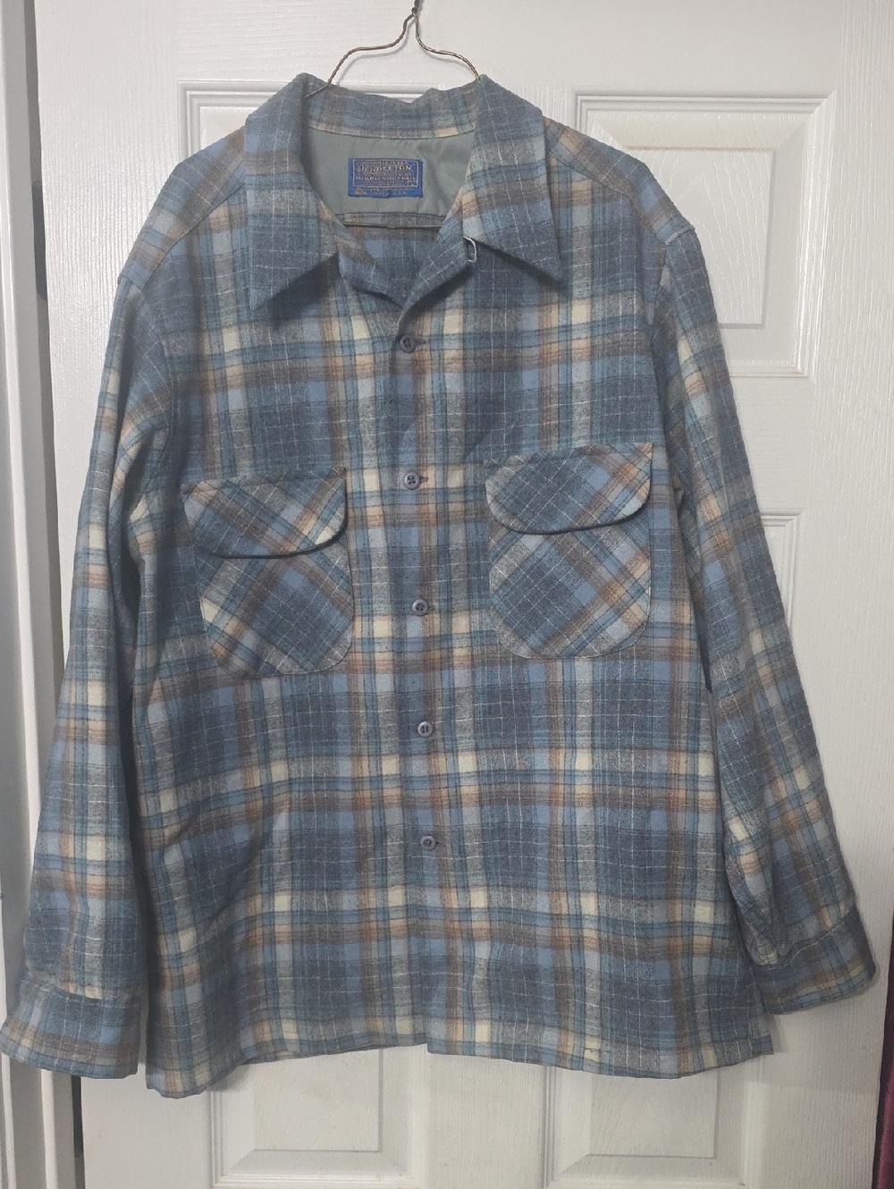 Pendleton Board Shirt Blue and Brown Plaid Wool Shirt Jacket